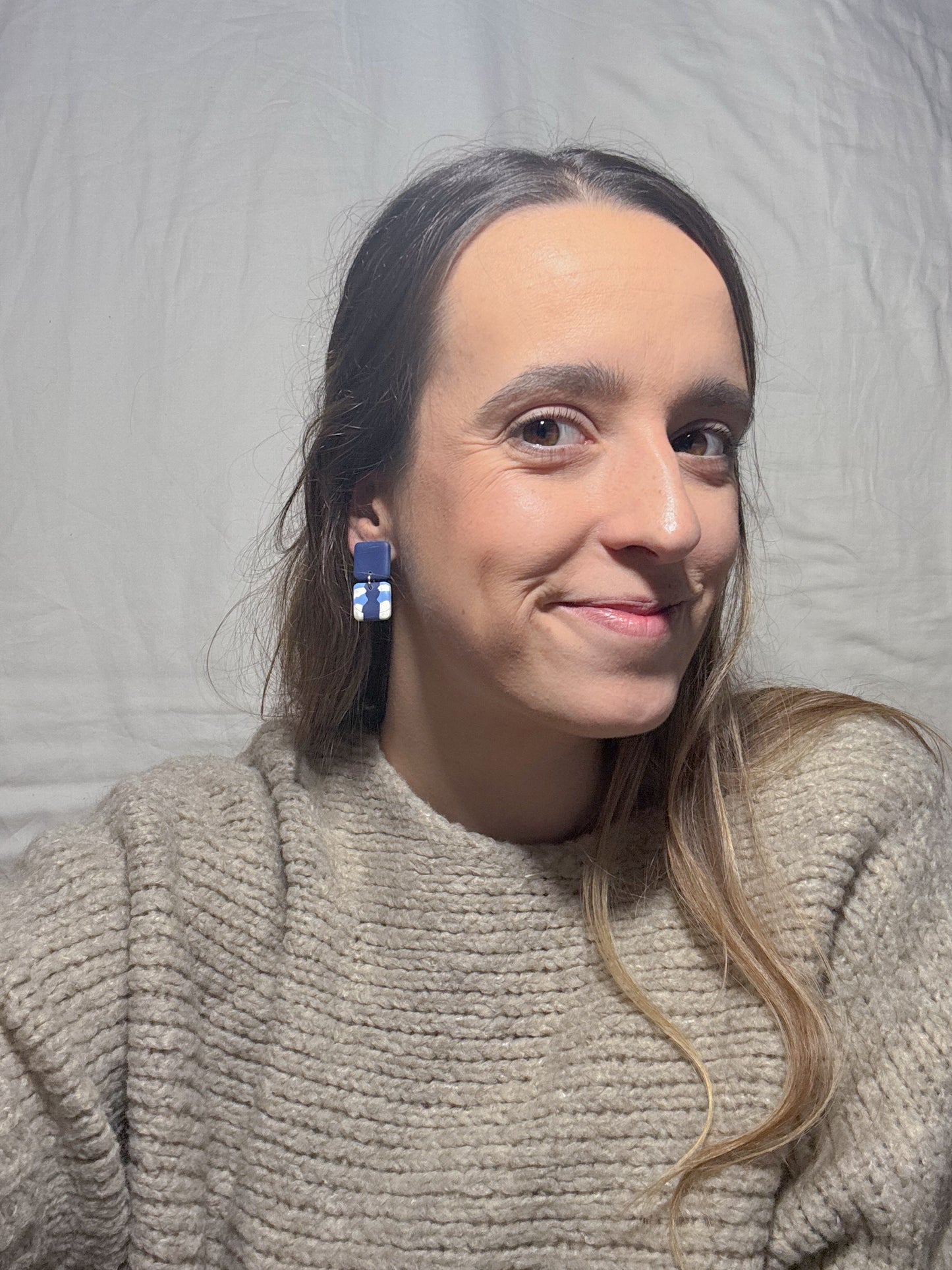 Pendientes estampados azules y blanco (modelo 3)