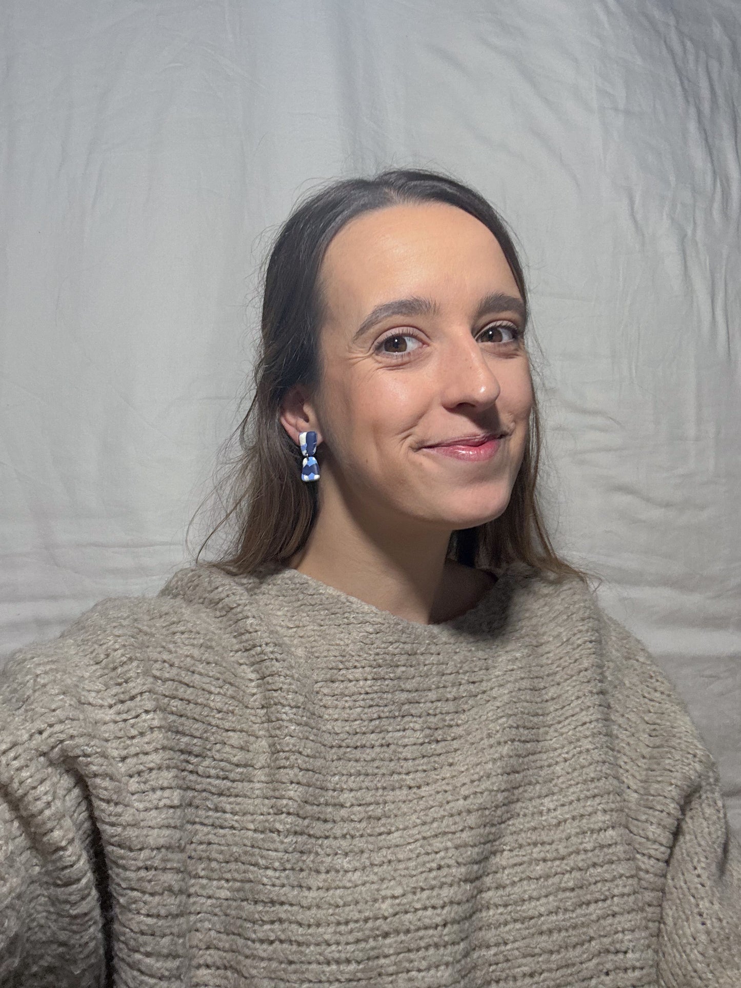 Pendientes estampados azules y blanco (modelo 6)
