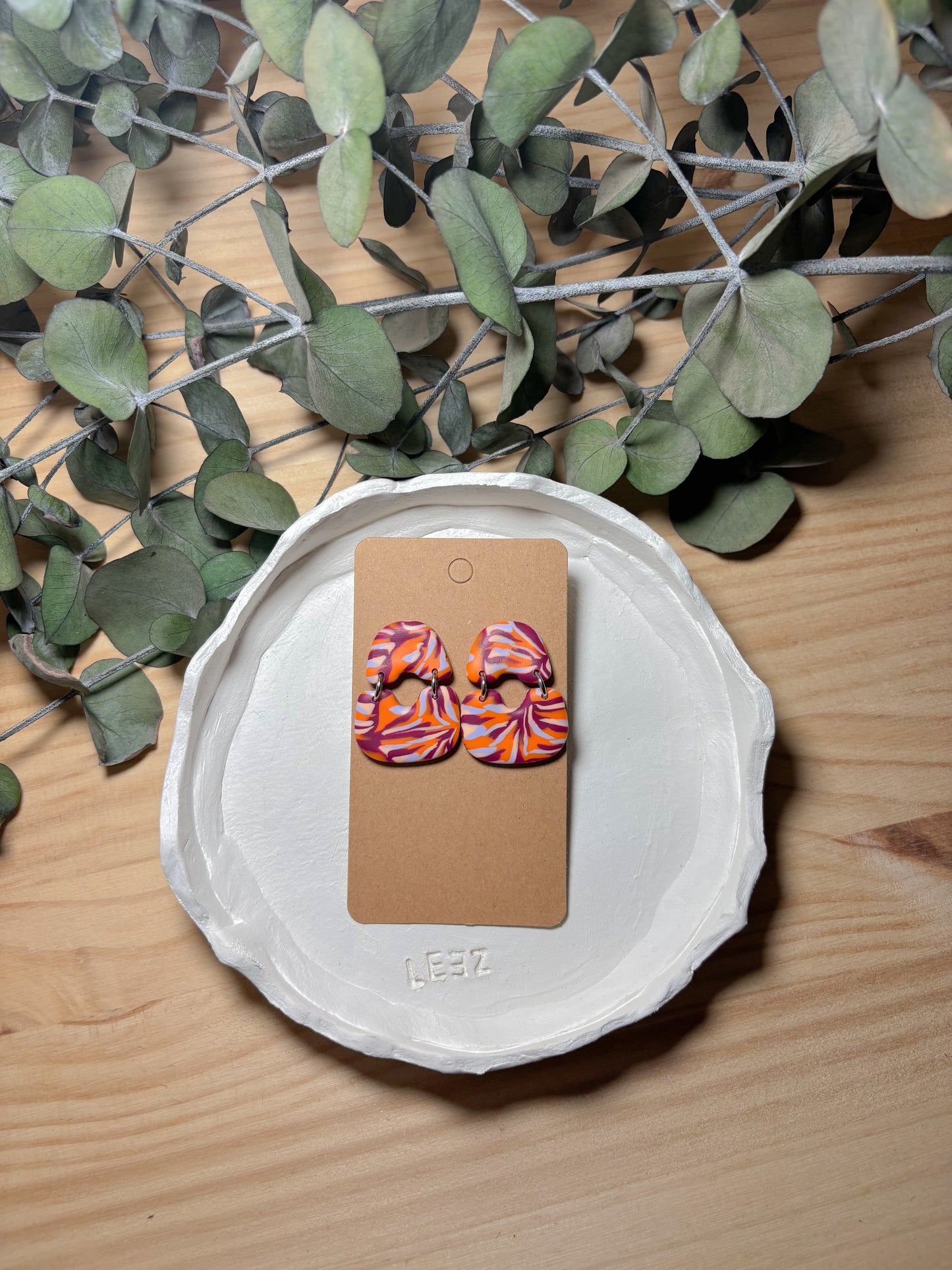 Pendiente estampado rosa y naranja (modelo 3)