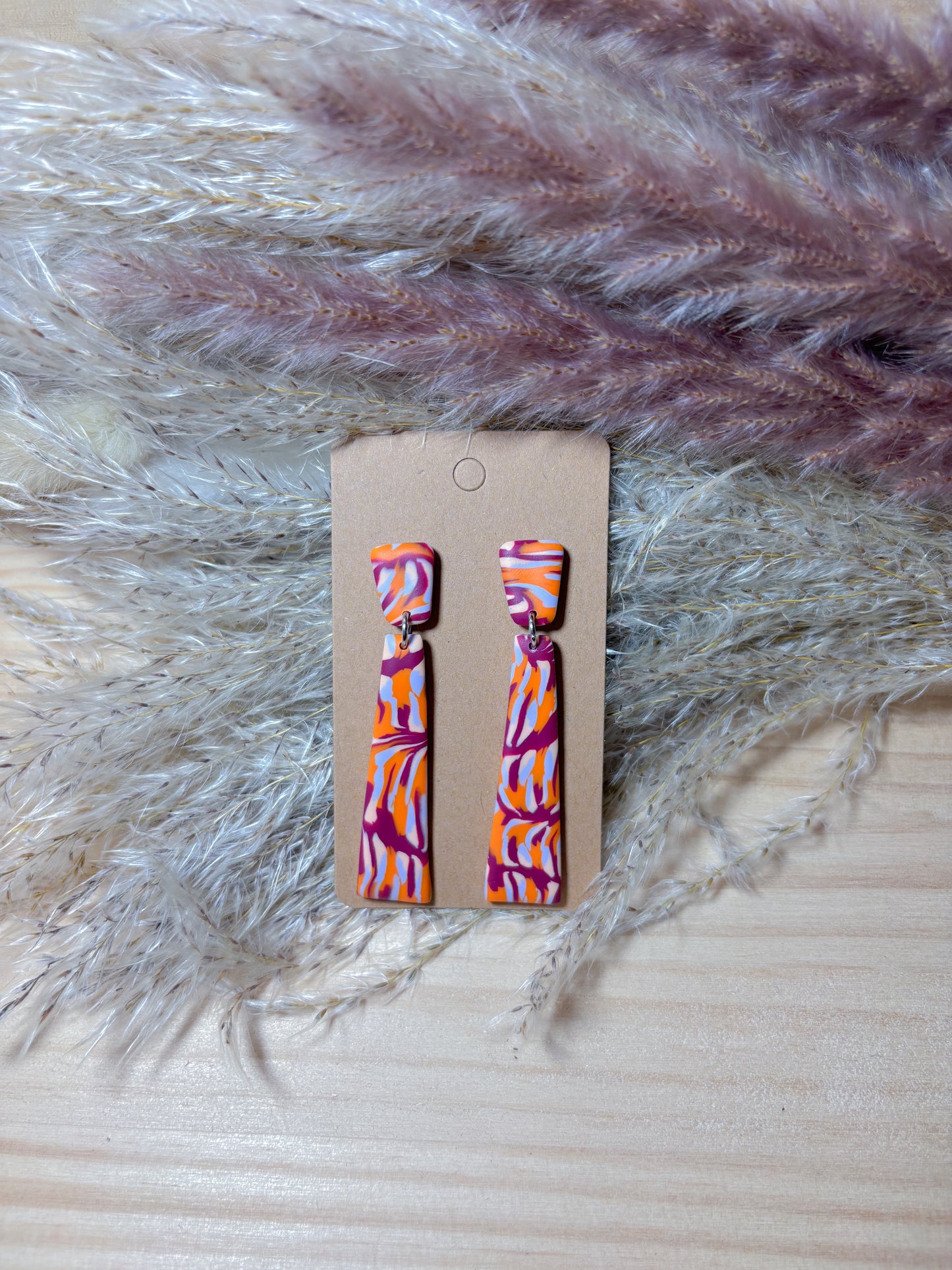 Pendiente estampado rosa y naranja (modelo 6)