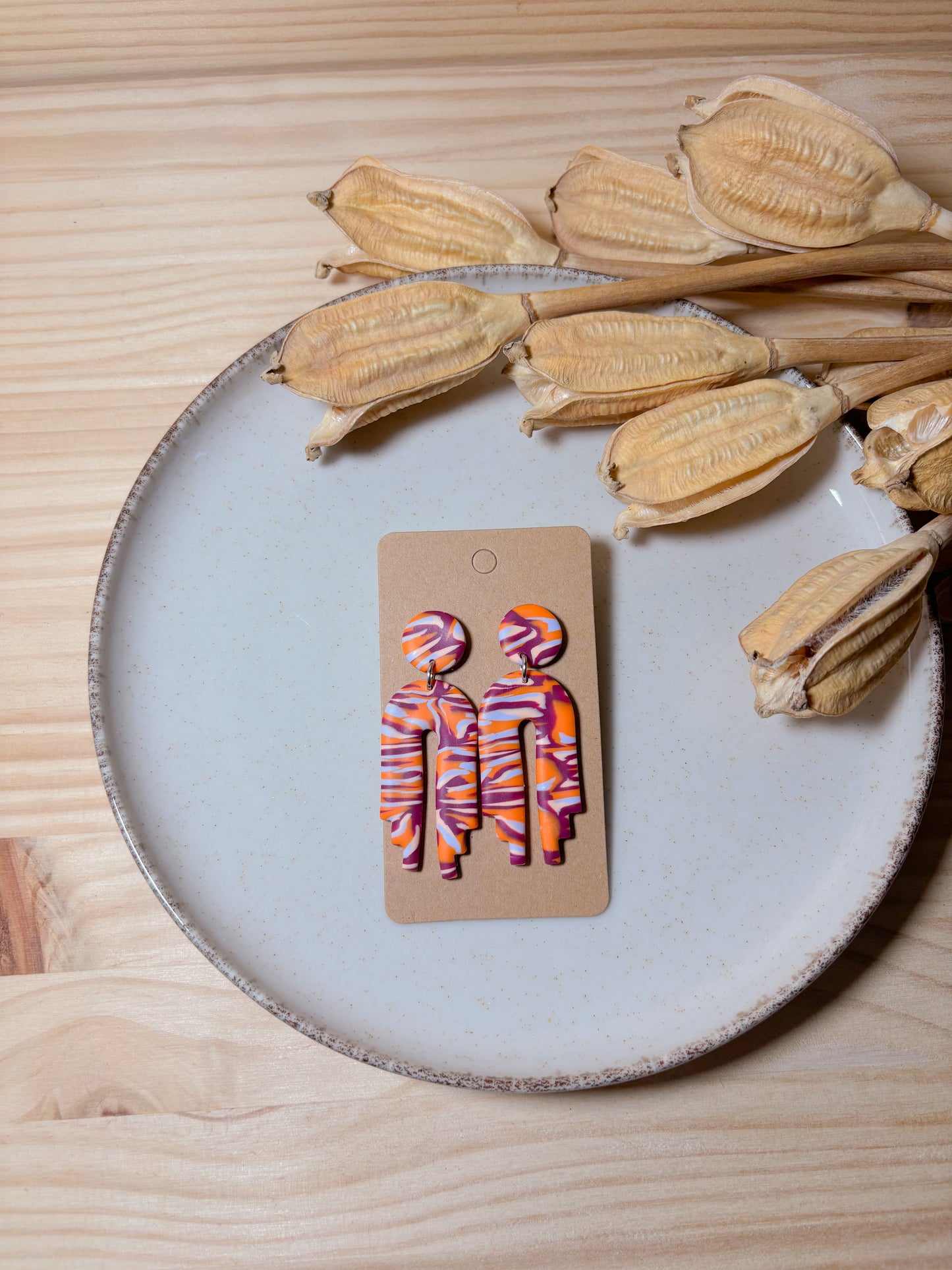 Pendiente estampado rosa y naranja (modelo 9)