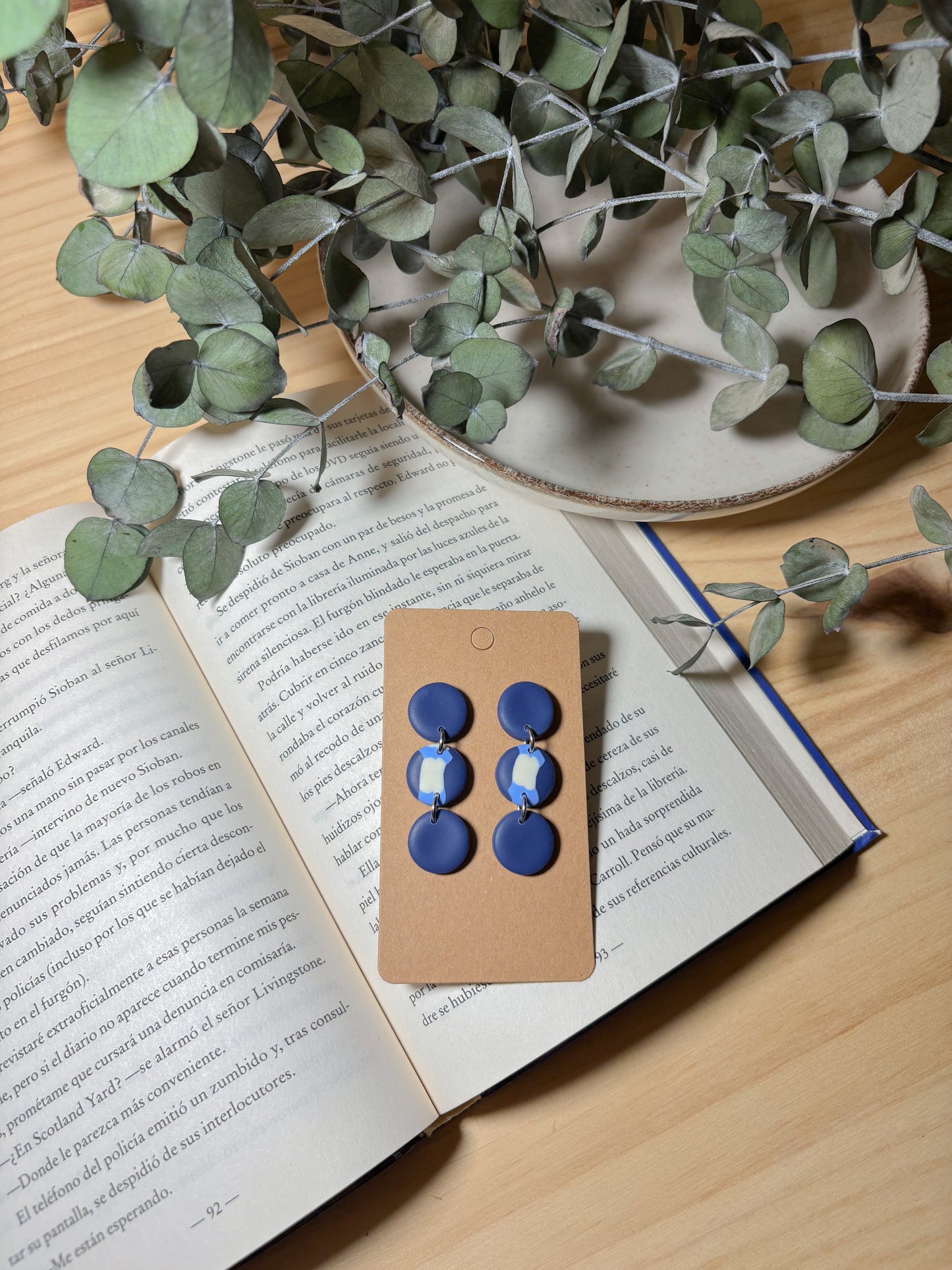 Pendientes estampados azules y blanco (modelo 5)
