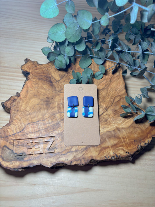 Pendientes estampados azules y blanco (modelo 3)