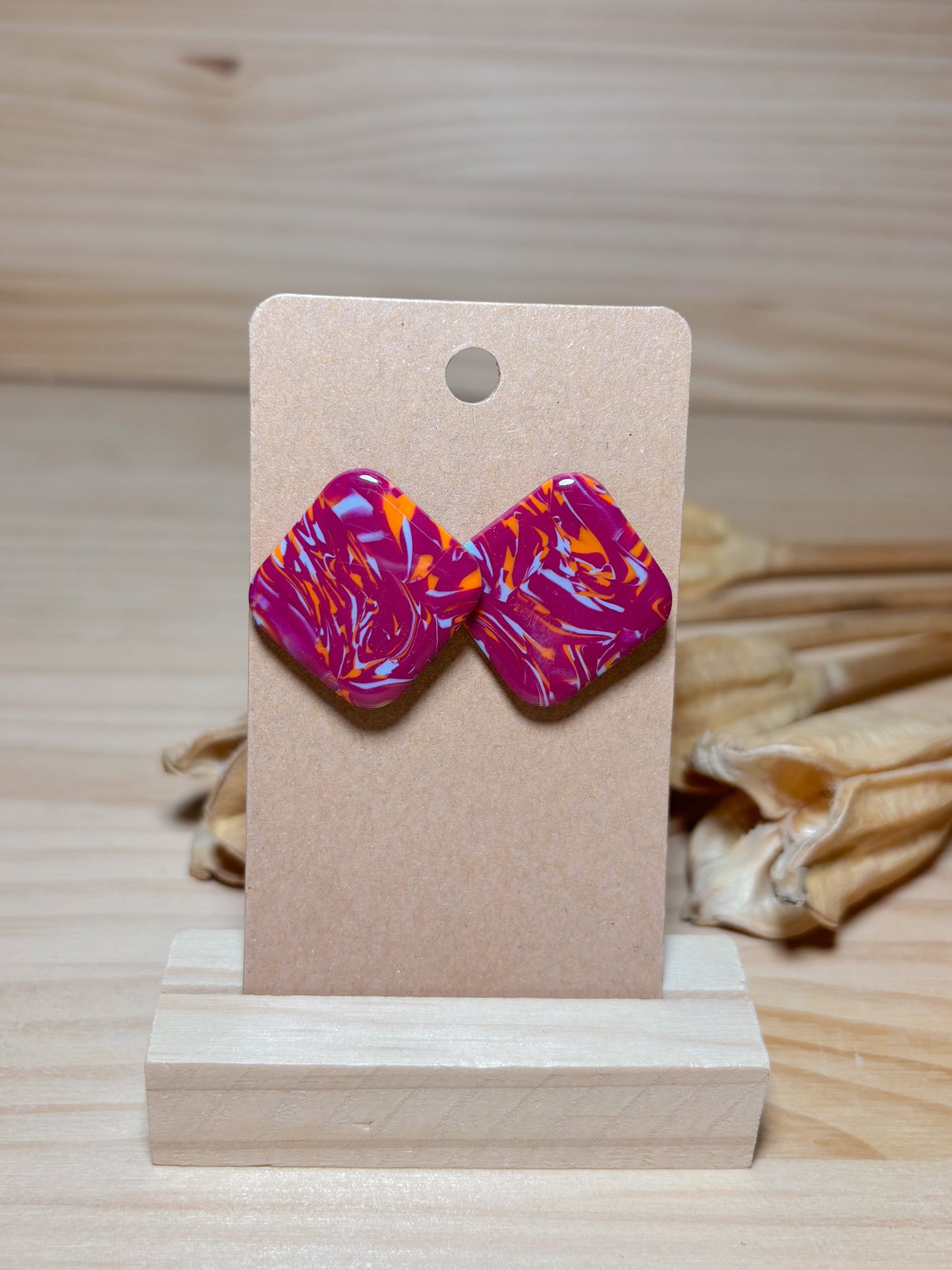 Pendientes cuadrados - Rosa naranja y azul