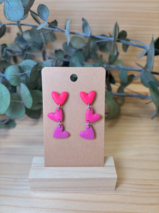 3 corazones rojo - rosa