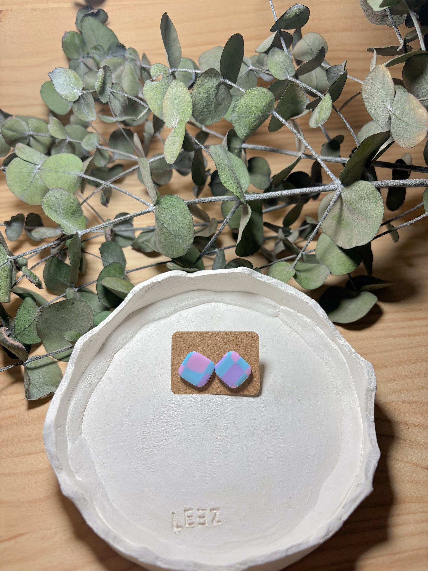 Pendiente estampado cuadros pastel (modelo 12)