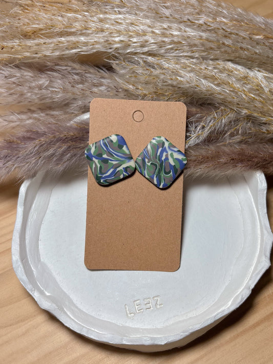 Pendiente estampado verde, beige y azul (modelo 3)