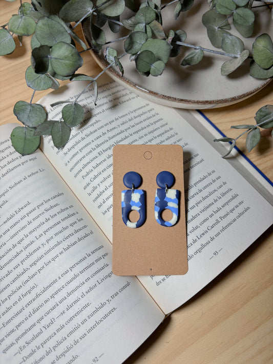 Pendientes estampados azules y blanco (modelo 4)