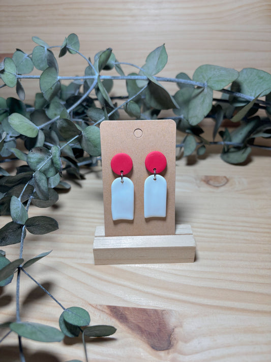 Pendiente dos piezas rojo y blanco